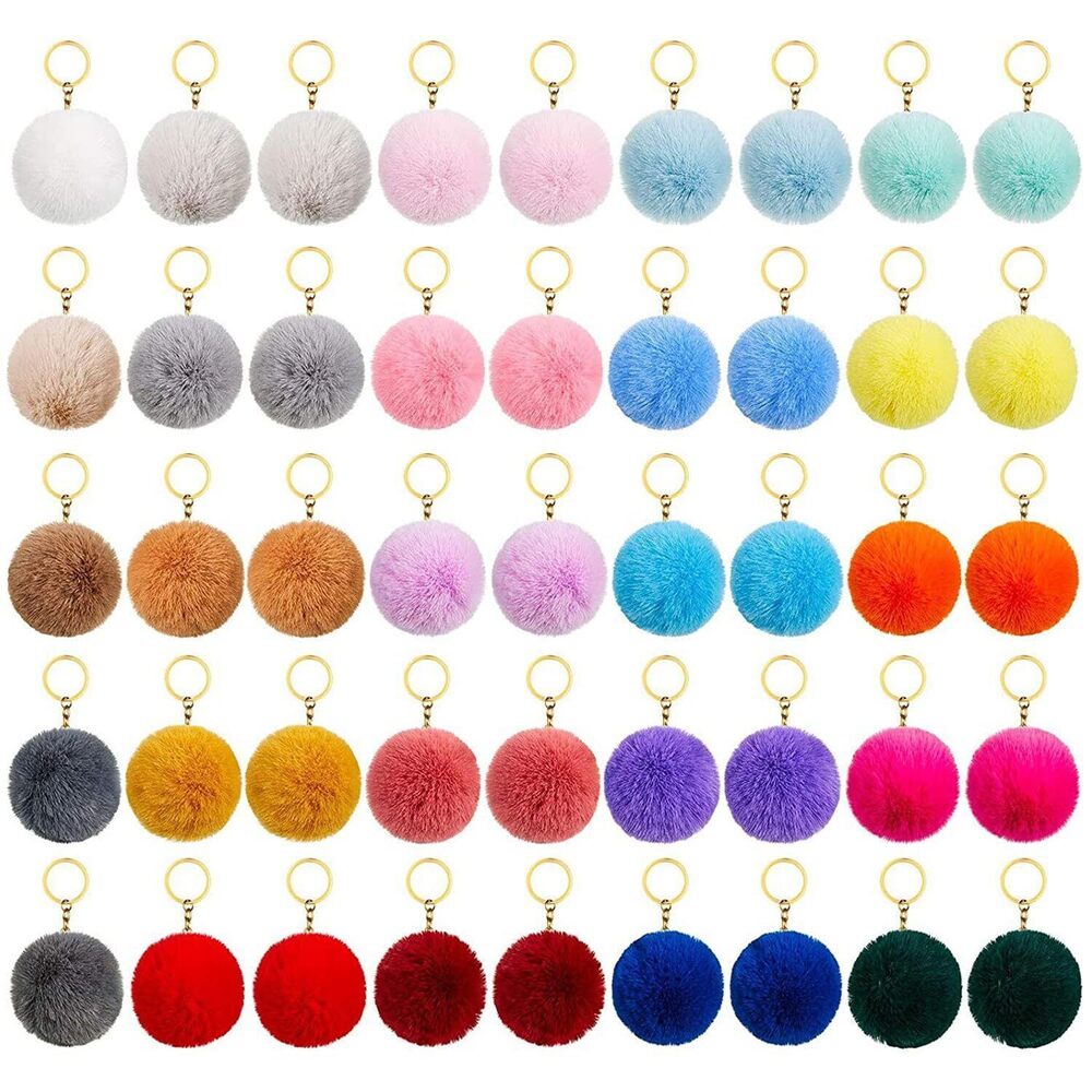 3042 50 Pcs Colorful Poms Keychains, 2.4inch Faux Fur Ball Multicolor